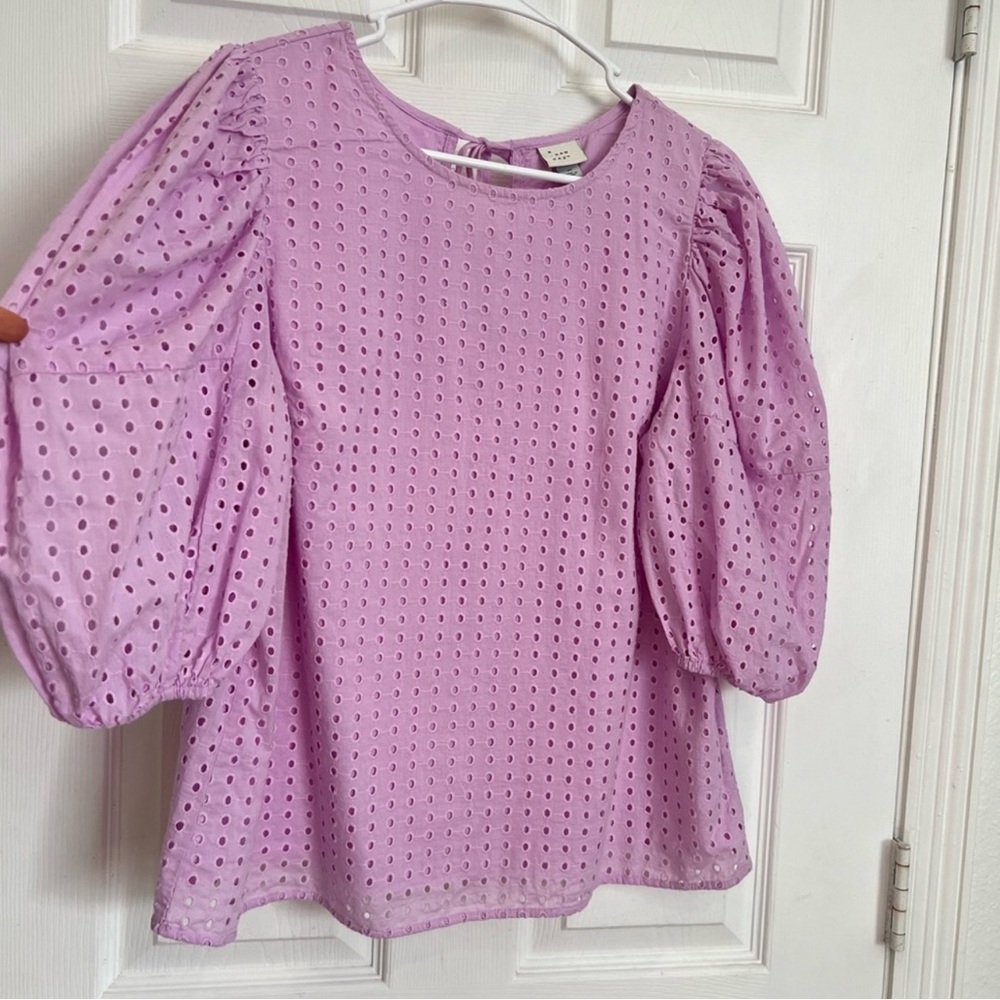 a new day Lilac Eyelet Puff Sleeve Blouse - Picture 4 of 9